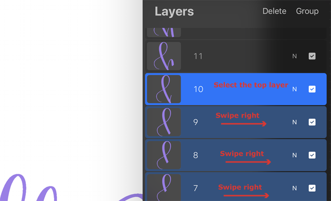 Select multiple layers and group them