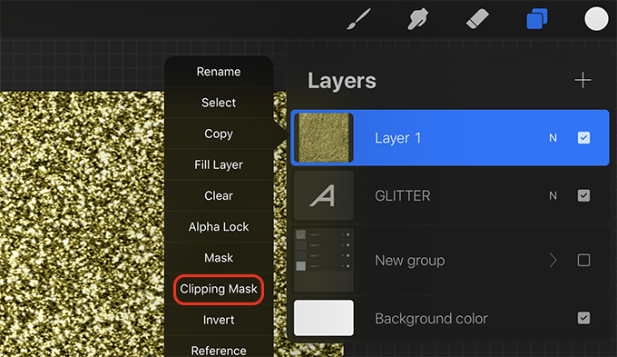 Clipping mask for glitter text