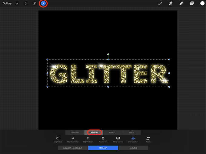 Move and resize glitter text
