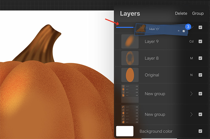 Add the stem layers to the pumpkin group