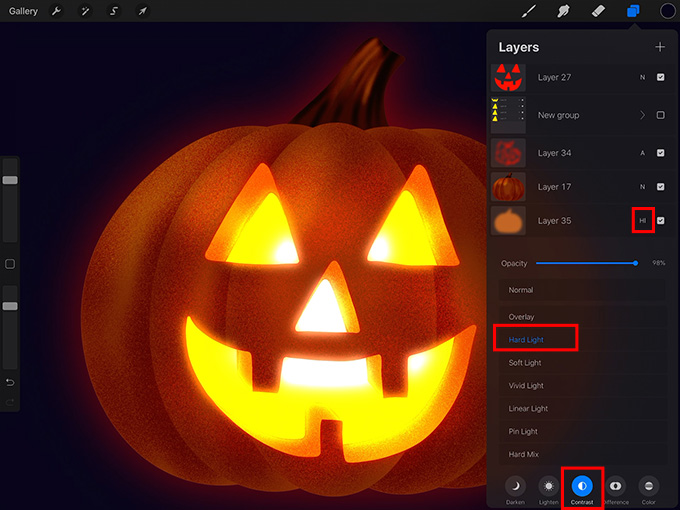 Change the blend mode of the pumpkin glow