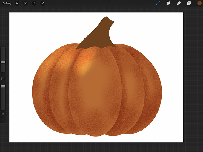 Draw the pumpkin stem and fill it with brown