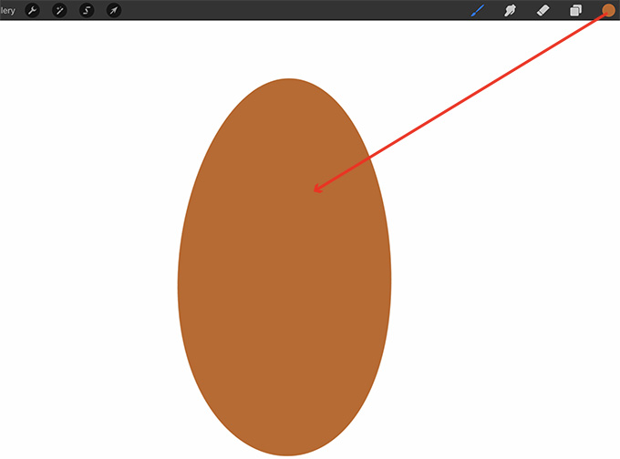 Drag from the color swatch into the oval to fill it with orange
