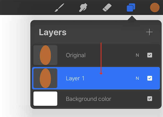 Move the duplicated layer under the original oval layer