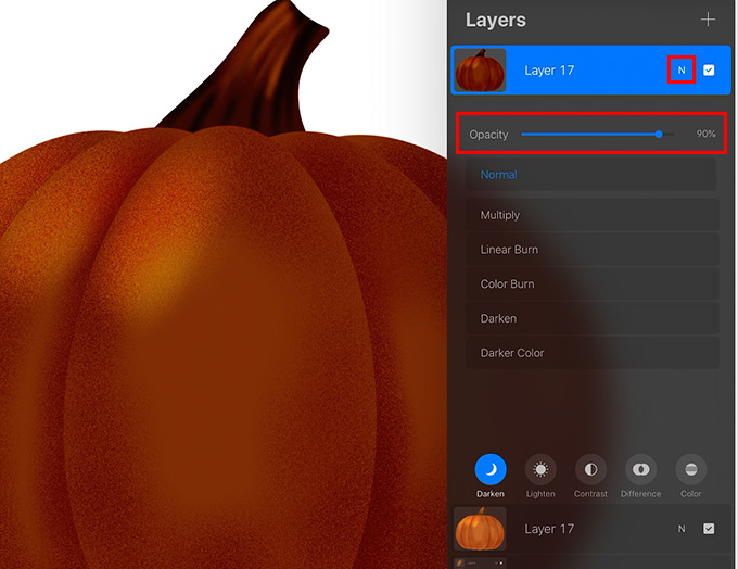 Reduce opacity of dark pumpkin layer