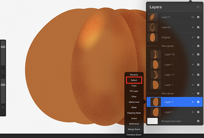 Tap on the top oval under the second New Group layer and press Select