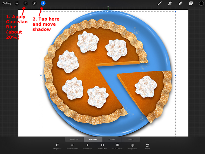 Apply a Gaussian Blur to the plate shadow and move the shadow