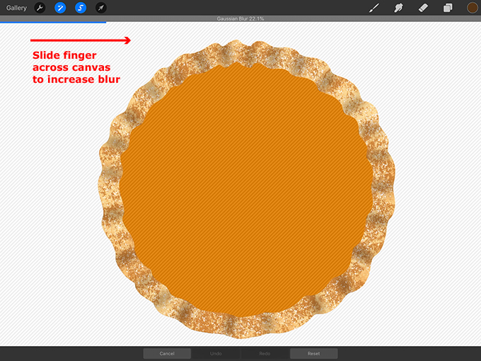 Apply a Gaussian Blur to the shadows on the crust