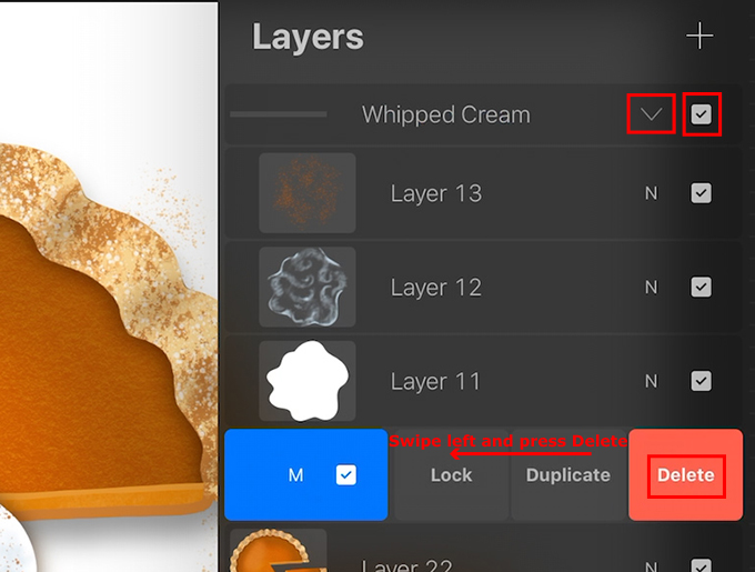 Turn on the visibility of the whipped cream and delete the whipped cream shadow layer