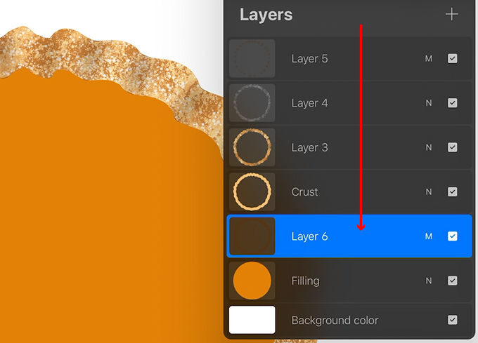 Move the shadow layer below the pie crust layer