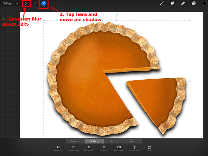 Move the pumpkin pie shadow