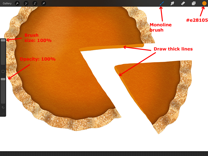 Draw the side of the pie filling
