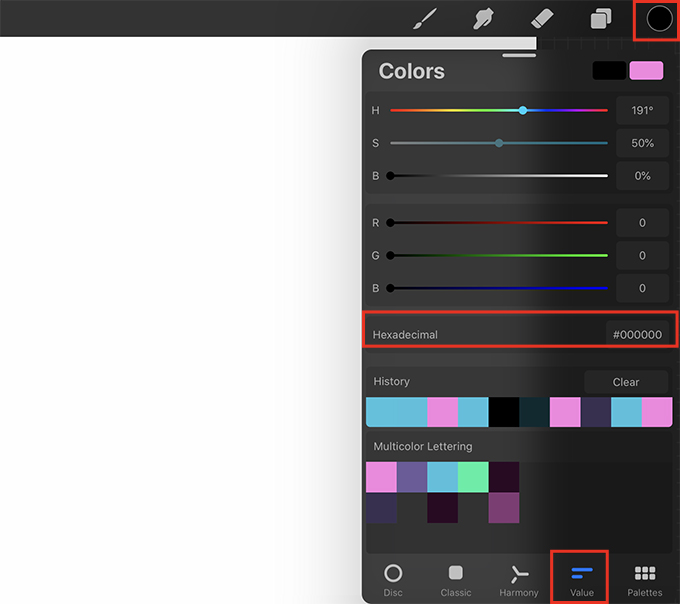Tap on the color swatch and get black